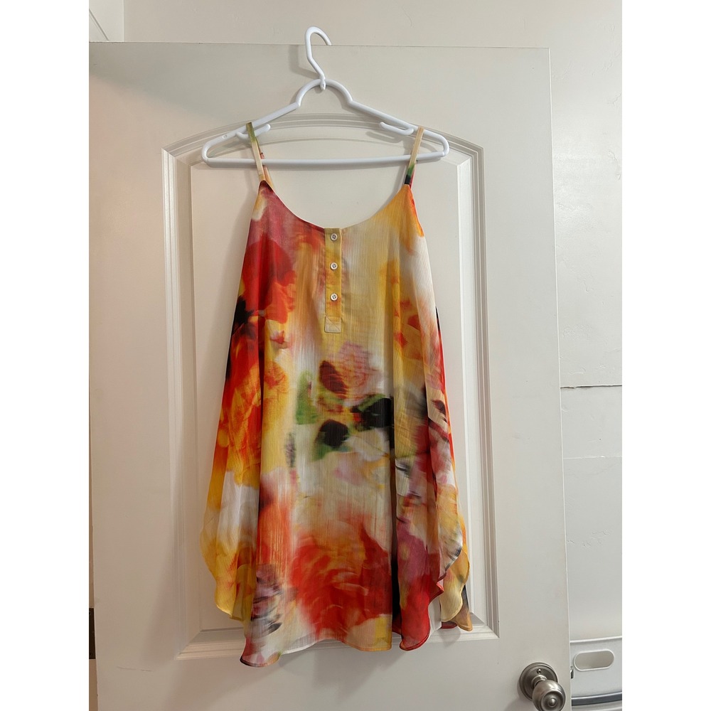 Alice + Olivia Floral Chiffon mini tunic dress Orange Yellow Small